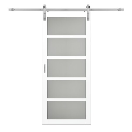 Renin 36 in. x 84 in. Easy Build 5-Lite Frosted Glass Barn Door with Hardware Kit BD062K01BW5TGE36084